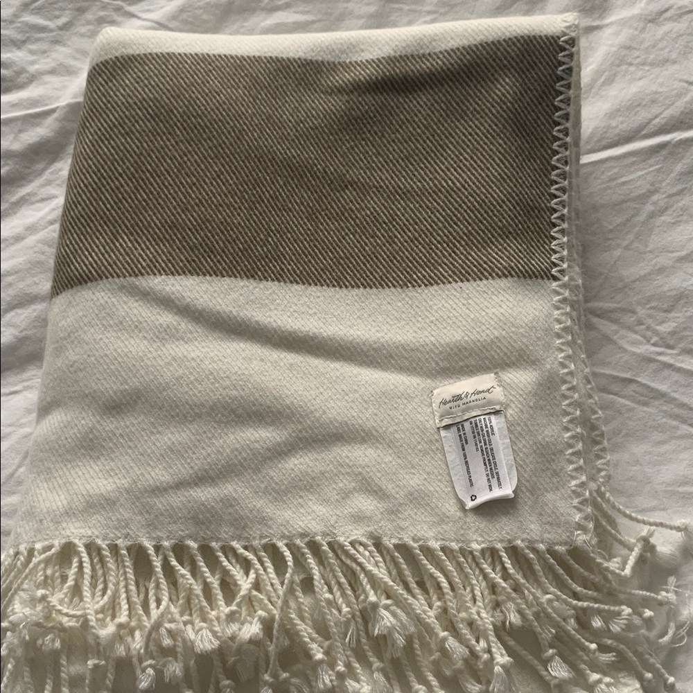 Magnolia Cream and Brown Throw Blanket